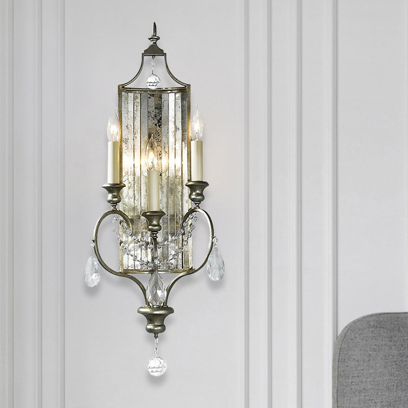 Candelabra soggiorno paesaggio paesaggio cristallo sfaccettato 1/3 head Silver Wall Lampleg