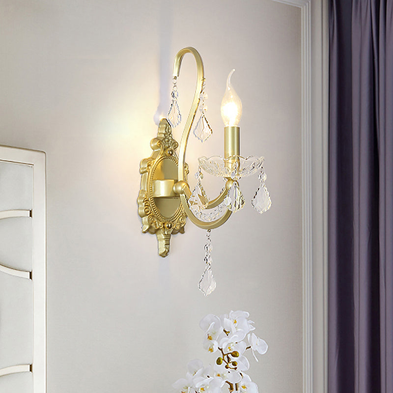 Lampada con funce a parete di candele rurali 1/2-testa Funzione illuminazione a parete in cristallo in oro per soggiorno