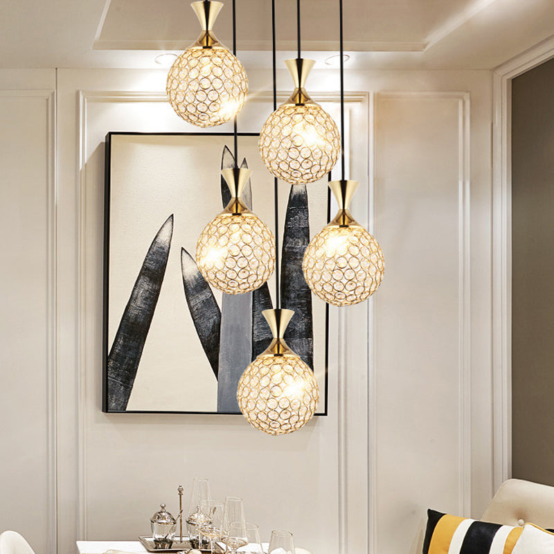 3/5 lampadine a ciondolo a grappolo a grappolo moderno a pezzi in oro Crystal Appeding Sottonoming Light per sala da pranzo
