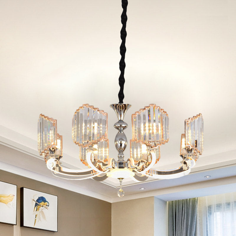 Clear Crystal Chrome Chandelier Starburst 8 Lights Modernist Pendant Lighting Fixture for Bedroom