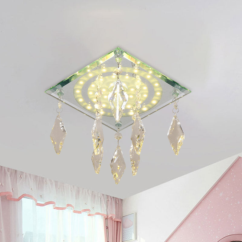 Modernism Square Flush Mount Light LED Clear Crystal Ceiling Mounted Fixture for Corridor
