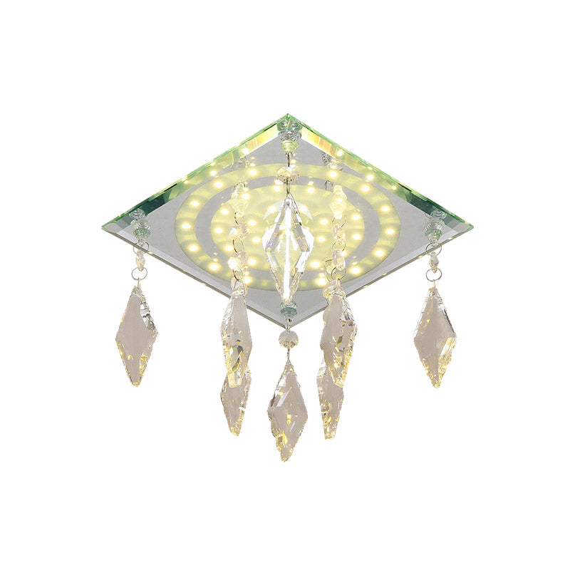 Modernism Square Flush Mount Light LED Clear Crystal Ceiling Mounted Fixture for Corridor