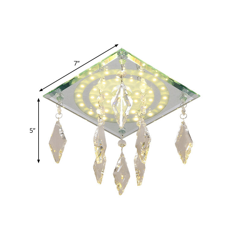 Modernism Square Flush Mount Light LED Clear Crystal Ceiling Mounted Fixture for Corridor