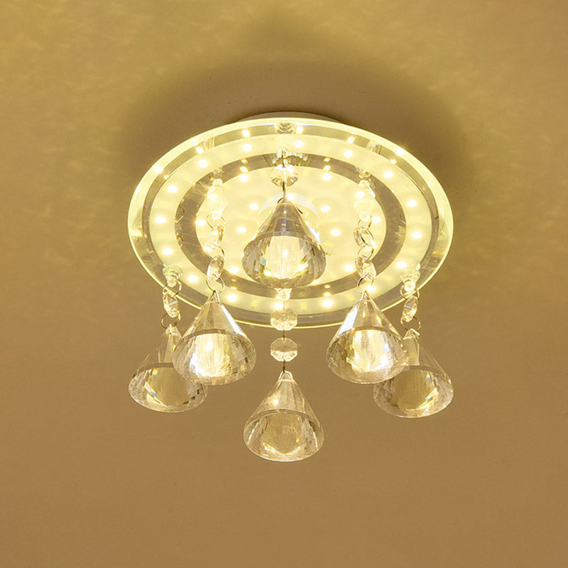 LED Circle Flush Mount Lamp Simple Clear K9 Crystal Ceiling Light Fixture for Hallway