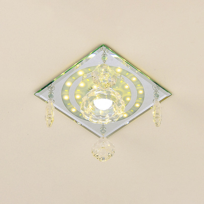 Square Clear Crystal Flushmount Minimalist LED Hallway Close to Ceiling Lighting Fixture