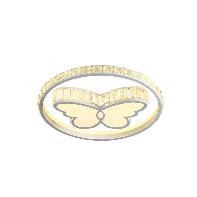 Weiße LED-Deckenleuchte, einfache Kristall-Schmetterlings-Unterputzleuchte für Schlafzimmer