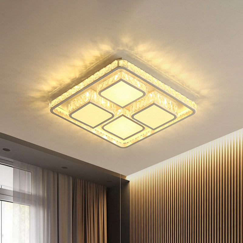 Contemporary Square Flush Mount Facettiert Kristall LED Deckenleuchte in Weiß für Schlafzimmer