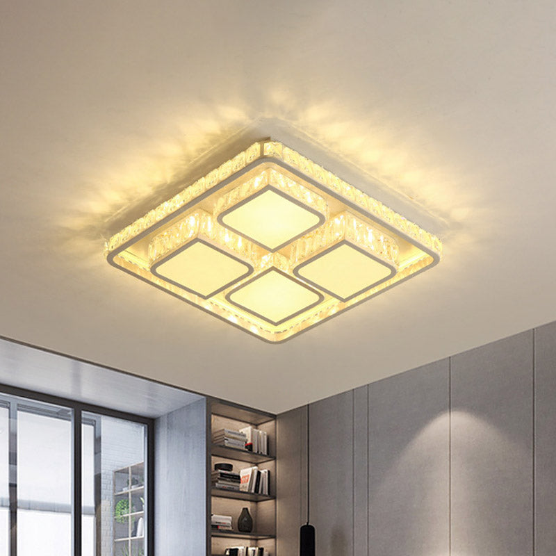 Contemporary Square Flush Mount Facettiert Kristall LED Deckenleuchte in Weiß für Schlafzimmer