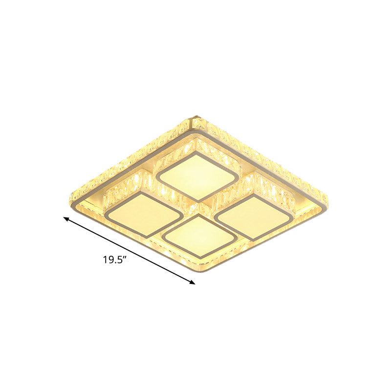Contemporary Square Flush Mount Facettiert Kristall LED Deckenleuchte in Weiß für Schlafzimmer