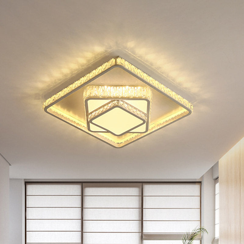 Quadratische Kristall Deckenbeleuchtung Moderne LED-Schlafzimmer Flush Montage Licht Armatur in Weiß