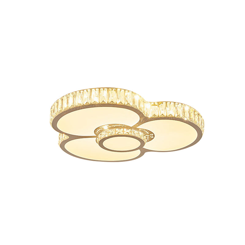 Lampada da soffitto a petalo bianco montata a incasso con prisma di cristallo smussato semplice a LED per camera da letto