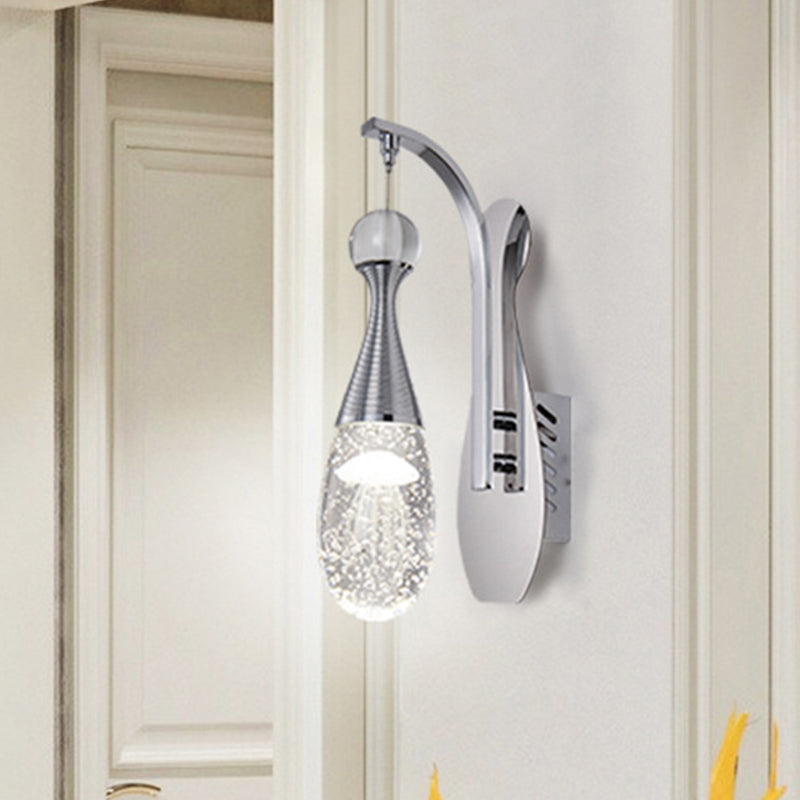 Chrome LED Wall Sconce Light Minimalisme Gend Crystal Teardrop Wall Éclairage