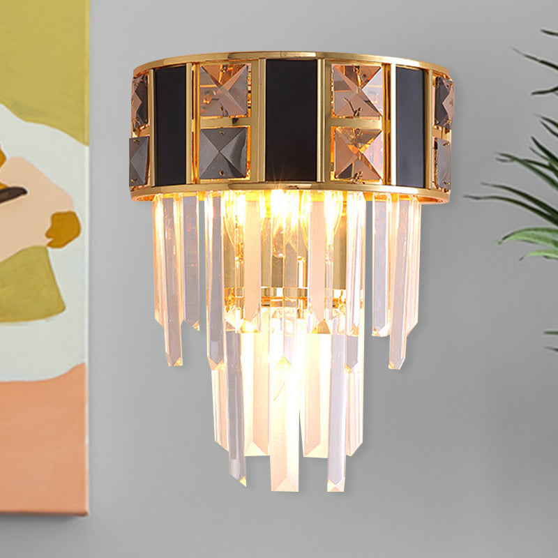 Lampe murale à plusieurs niveaux noire et or simplicité transparent k9 cristal 3 têtes de salon monture murale luminaire