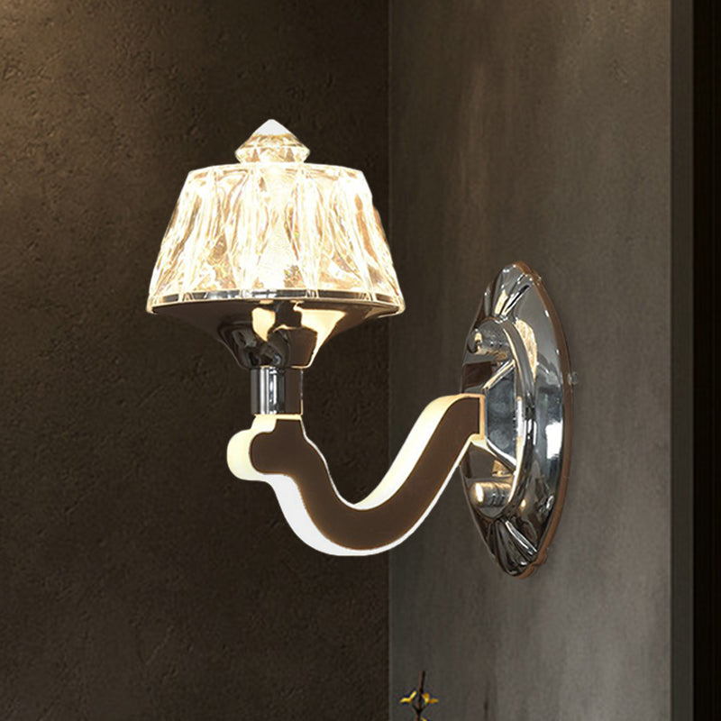 Lampe murale chromée à cristal transparent conique à 1/2-2-Bulbe Lumière murale moderne avec bras lumineux