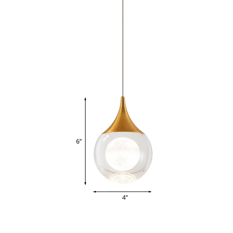 Minimalism Sphere Hanging Pendant Clear Crystal LED Suspension Light in Gold for Bedroom