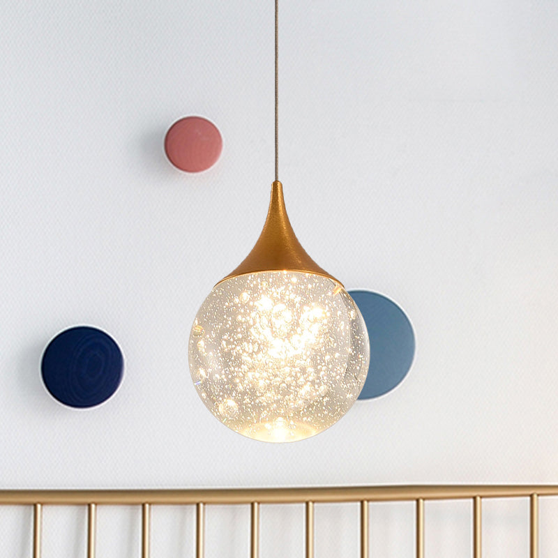 Ball Bedroom Suspension Lighting Simple Seeded Crystal 1 Bulb Coffee Hanging Lamp