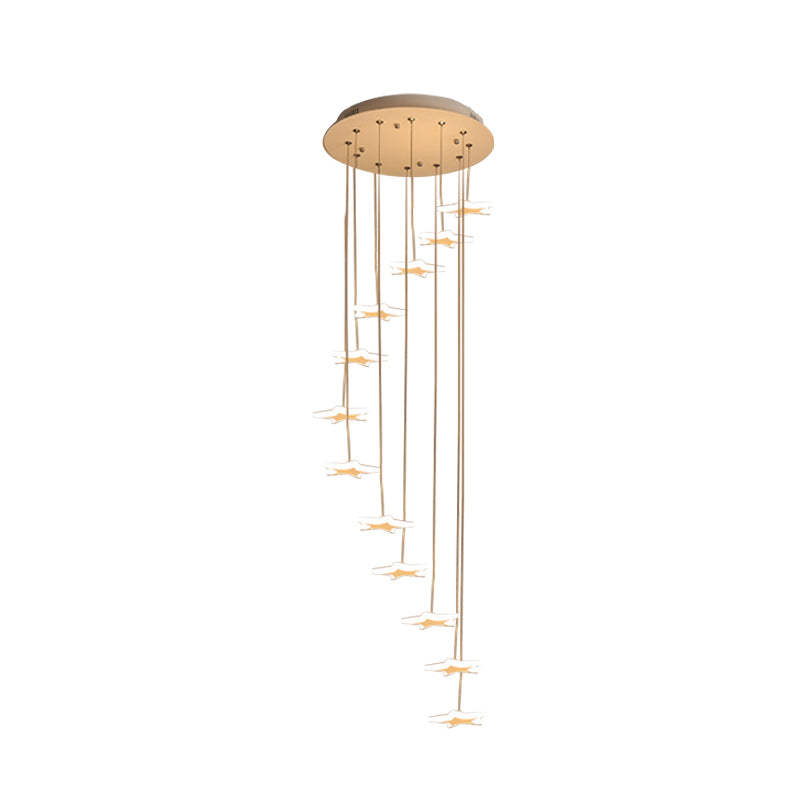 Spiral Star Cluster Pendant Light Nordic Acrylic 12/18 Heads White Suspension Lighting for Stair