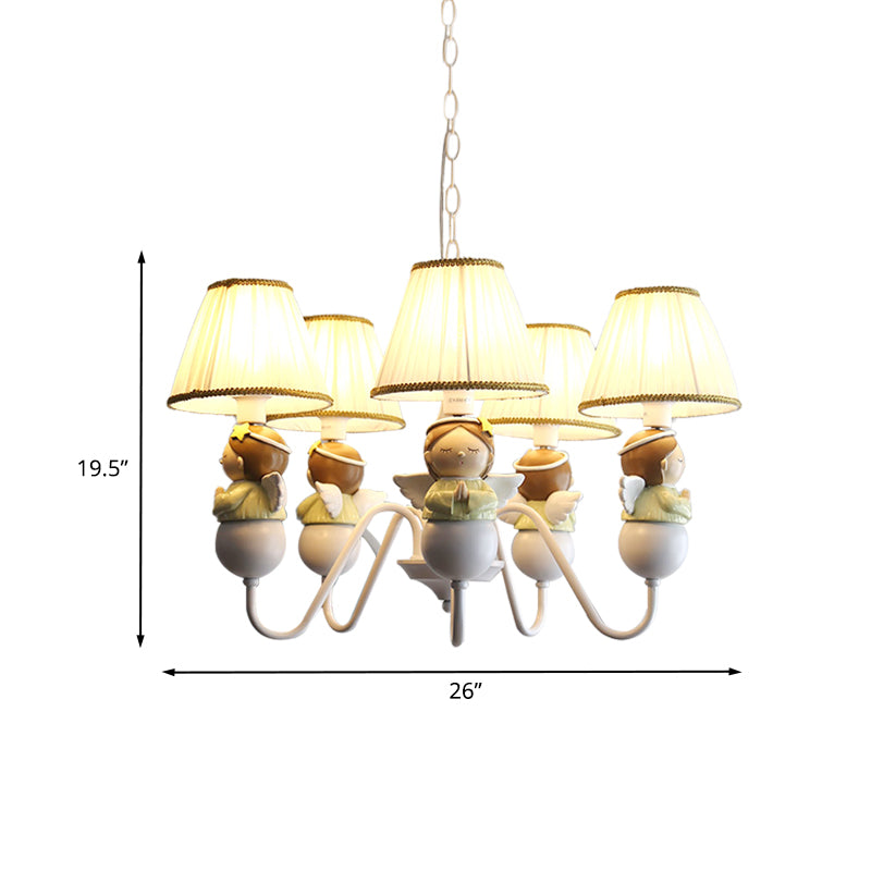Tessuto conico conico a sospensione cartone animato 5 teste lampada lampadario bianco con decorazione d'angelo