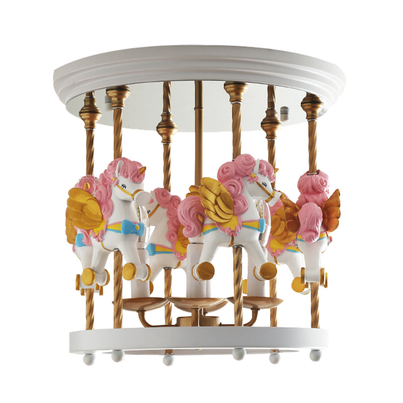Carrousel en métal semi-rinceur anneau 4-bulbe rouge / rose / jaune monture d'éclairage à monture pour la chambre d'enfants