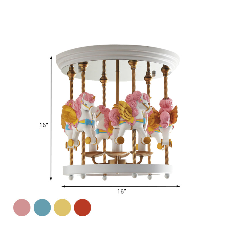Carrousel en métal semi-rinceur anneau 4-bulbe rouge / rose / jaune monture d'éclairage à monture pour la chambre d'enfants