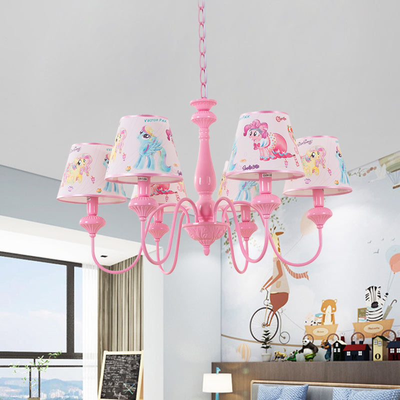 Kinderen 5/6-licht hangende kroonluchter roze vatophanging hanglamp met stofschaduw voor kinderdagverblijf