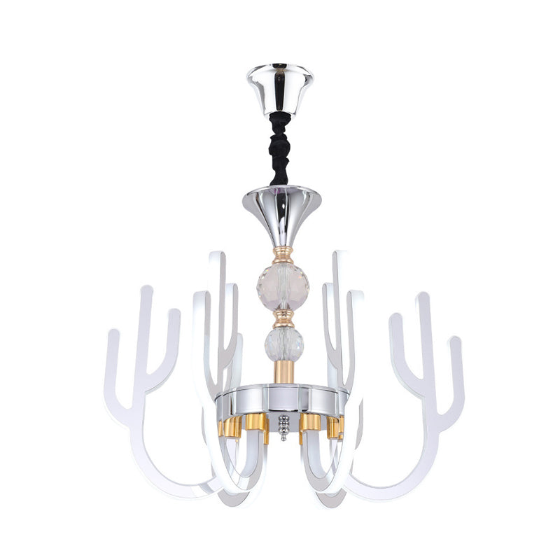 LED Cactus Chandelier Light Fixture Modern Chrome Crystal Pendant Lamp for Dining Room
