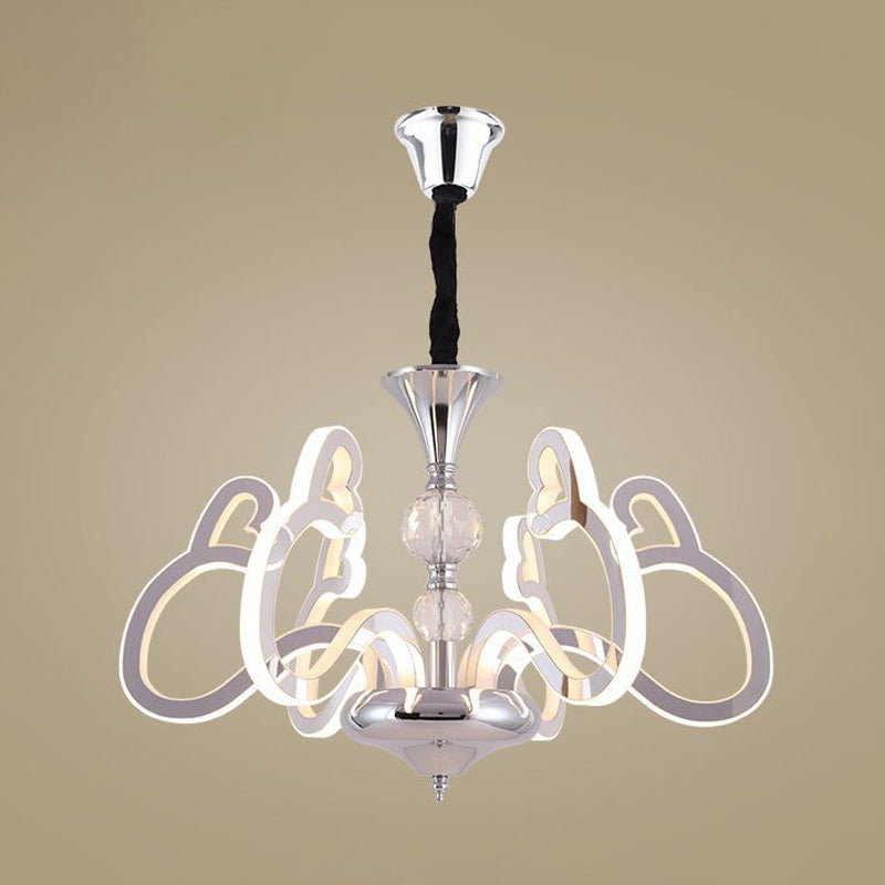 Acrylic Chrome Suspension Lamp Heart Shaped 6 Lights Contemporary Chandelier with Crystal Accent