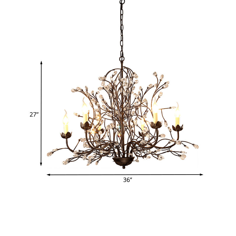 Black Candlestick Chandelier Lighting Traditional Crystal 6 Lights Bedroom Ceiling Lamp with Branch Design