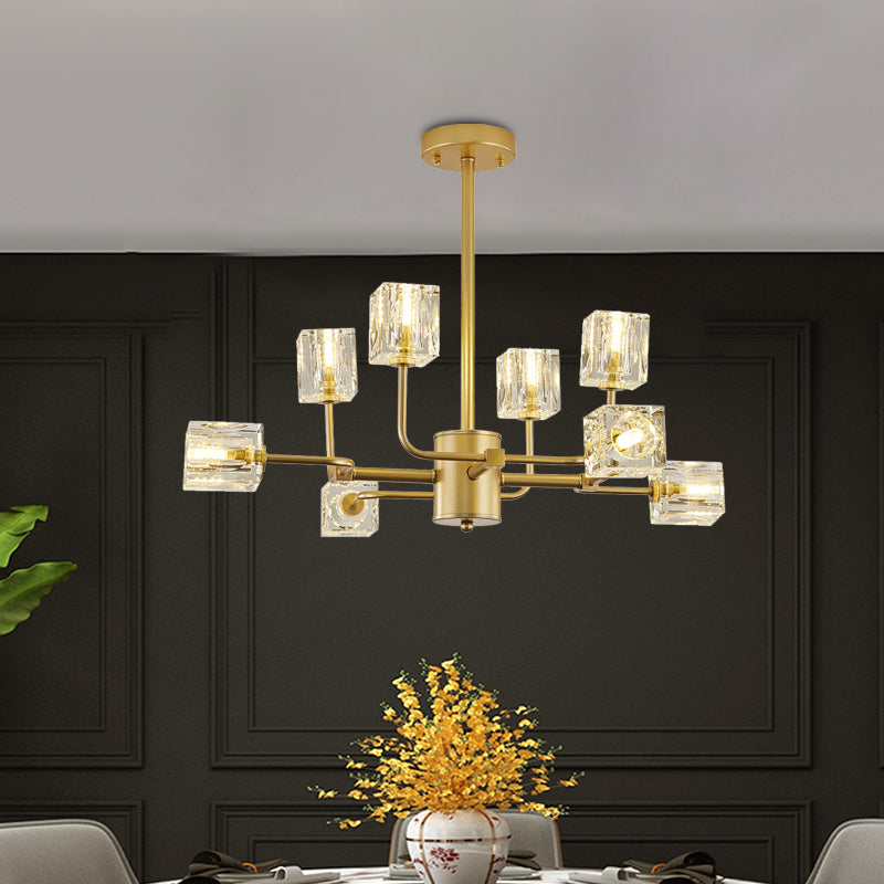 Lámpara de lámpara de 8 luces simples techo de bloqueo de cristal cúbico cúbico en oro