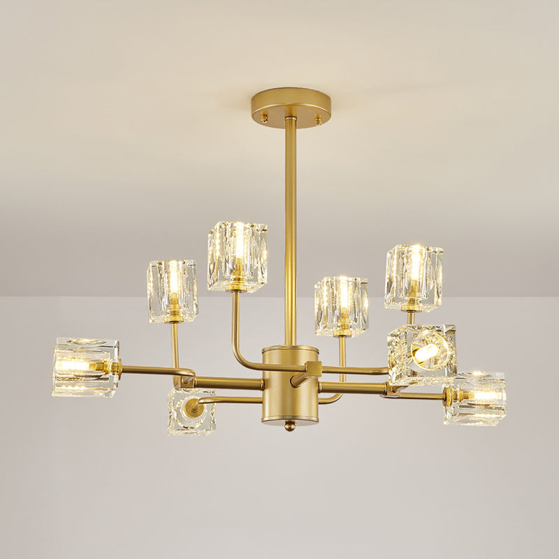 Lámpara de lámpara de 8 luces simples techo de bloqueo de cristal cúbico cúbico en oro