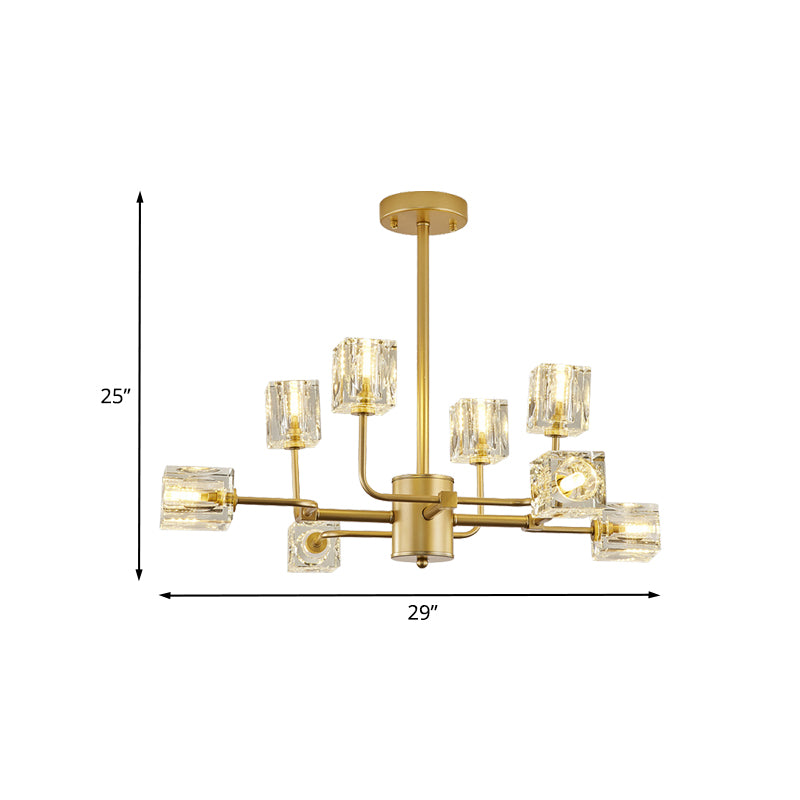 Lámpara de lámpara de 8 luces simples techo de bloqueo de cristal cúbico cúbico en oro