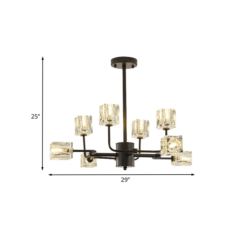 Cubic Kitchen Semi Flush Mount Modern Clear Crystal Block 8 Heads Black Ceiling Light Fixture