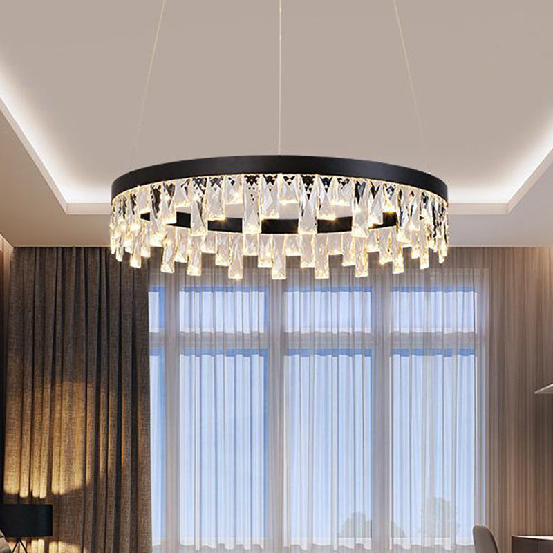 LED Chandelier Pendant Light Modern Loop Cut Crystal Down Lighting in Black for Bedroom