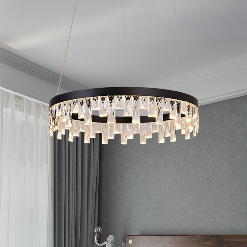 LED Chandelier Pendant Light Modern Loop Cut Crystal Down Lighting in Black for Bedroom