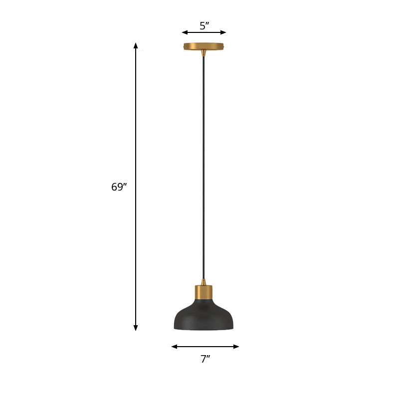 1 Light Bedside Drop Pendant Light Simple Black and Gold Hanging Lamp Kit with Bowl Metal Shade