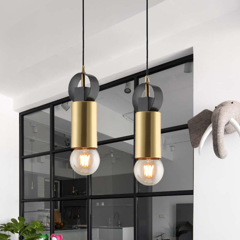 Post Modern Tube Mini Pendulum Light Metallic 1 Bulb Bedroom Suspension Lamp in Brass Finish