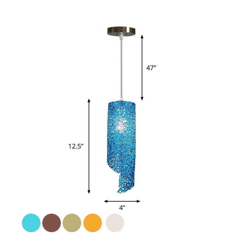 Silber/Braun/Blau-Finish-Zylinder hängend hängendes zeitgenössische 1-Licht-Aluminiumdraht-Anhänger Deckenlampe