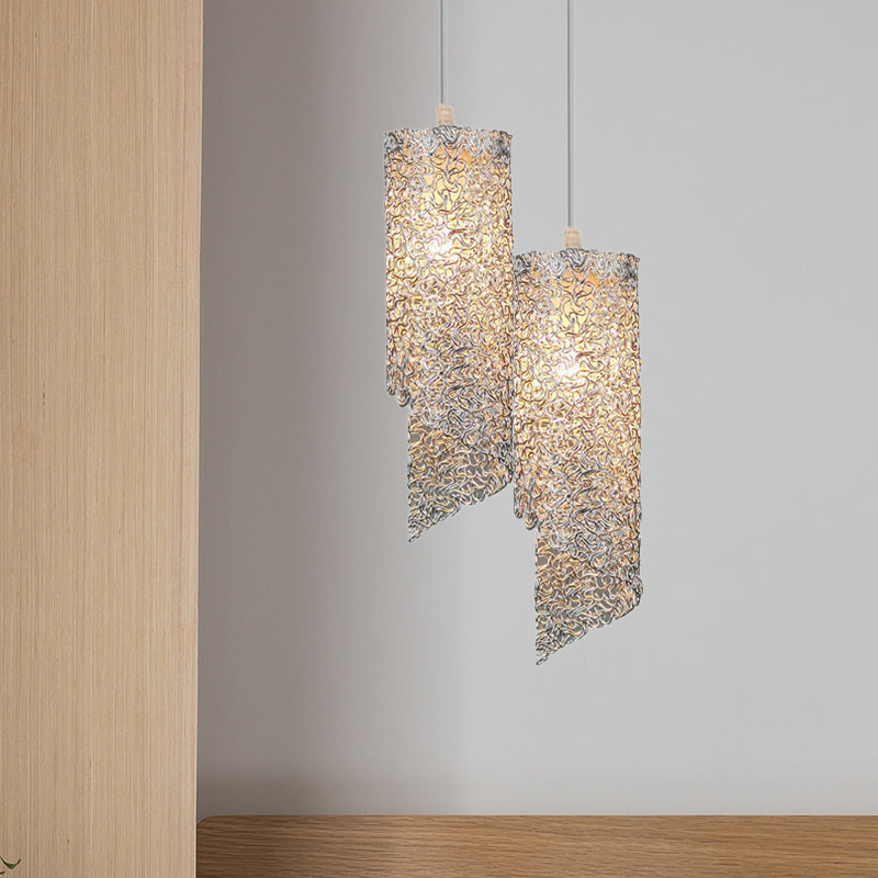 Silver/Brown/Blue Finish Cylinder Hanging Light Contemporary 1-Light Aluminum Wire Pendant Ceiling Lamp
