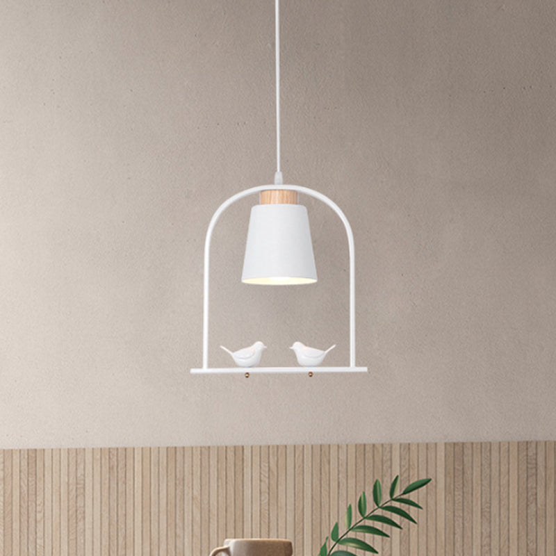 Forme de cage à oiseaux Métal d'éclairage Macaron 1 tête blanc / noir / gris finition pendule lampe avec petite nuance de baril