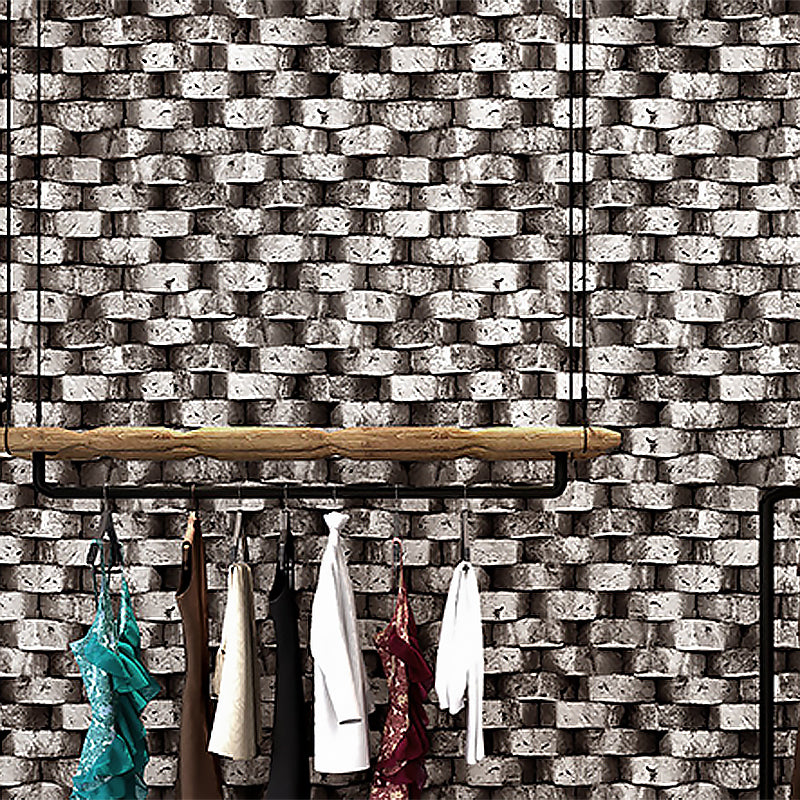 Coffee Shop and Dress Room Wallpaper Industrial Grey 3D Print Bricks, 20.5" by 31', Non-Pasted