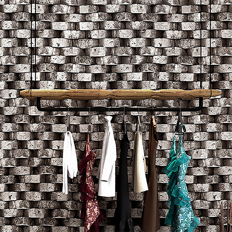 Coffee Shop and Dress Room Wallpaper Industrial Grey 3D Print Bricks, 20.5" by 31', Non-Pasted