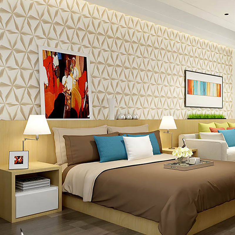Plaster Wallpaper with 3D Print Triangle and Harlequin Design, 20.5"W x 33'L