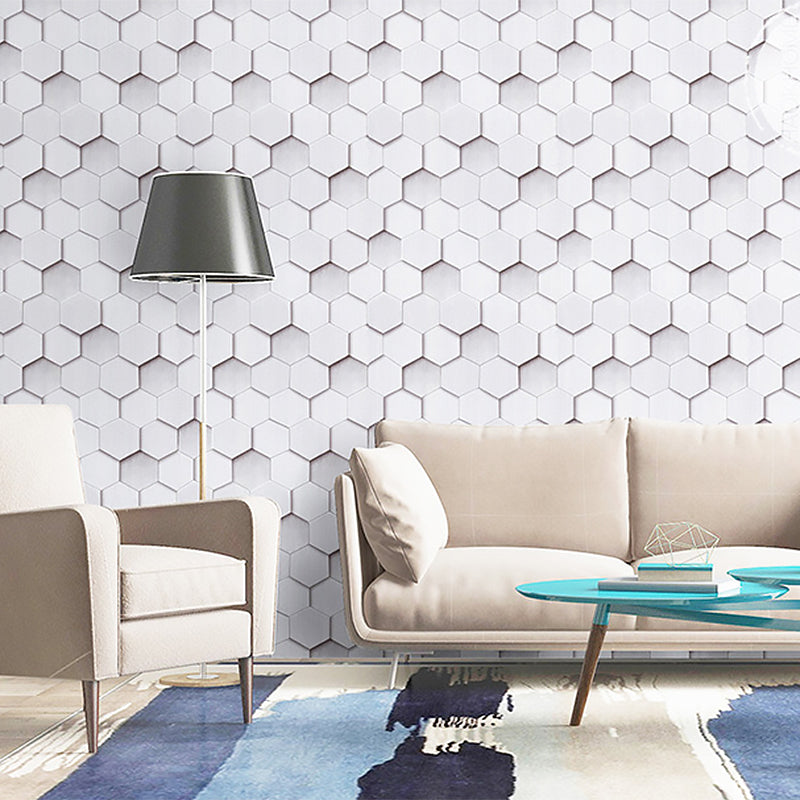 Self-Adhesive Wallpaper with White Pentagon, 17.5-inch x 19.5-foot