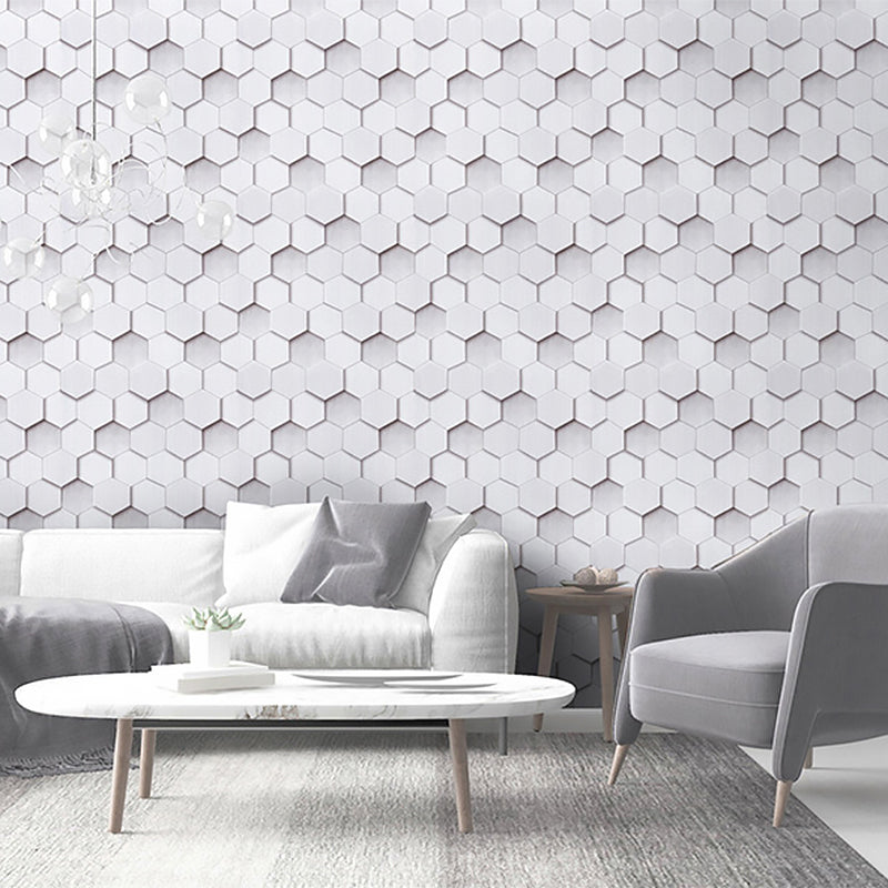 Self-Adhesive Wallpaper with White Pentagon, 17.5-inch x 19.5-foot