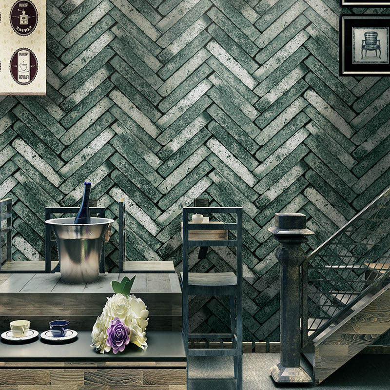 Non-Pasted Wallpaper with Industrial Like Color Brick of Chevron Design, 20.5"W x 31'L