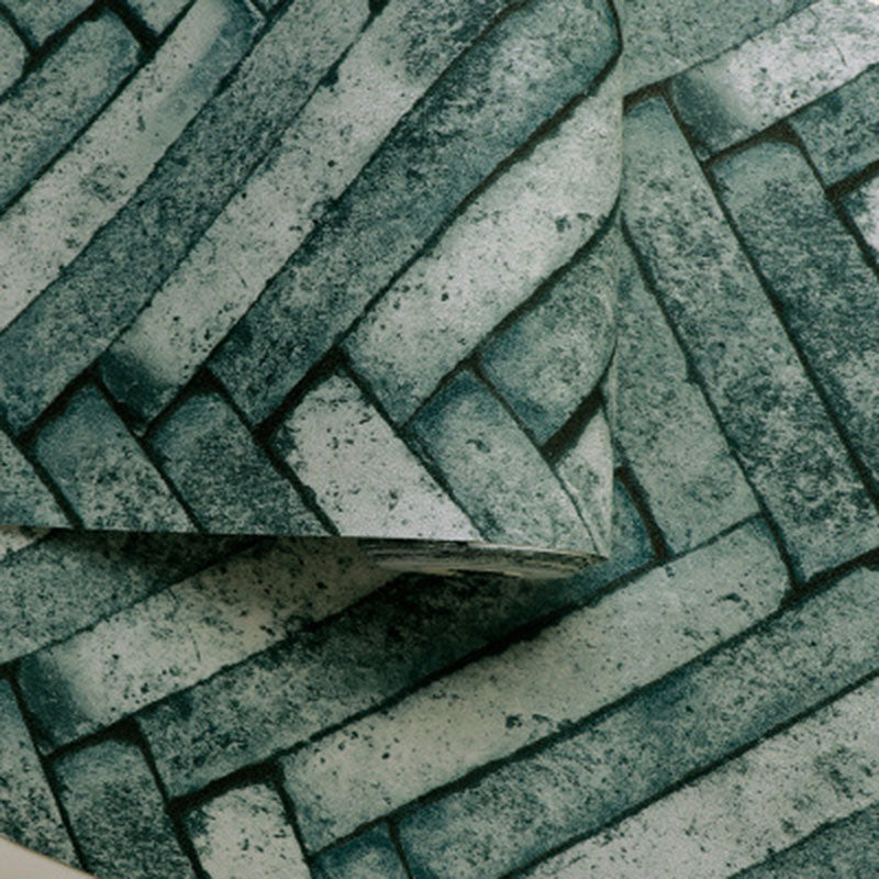 Non-Pasted Wallpaper with Industrial Like Color Brick of Chevron Design, 20.5"W x 31'L