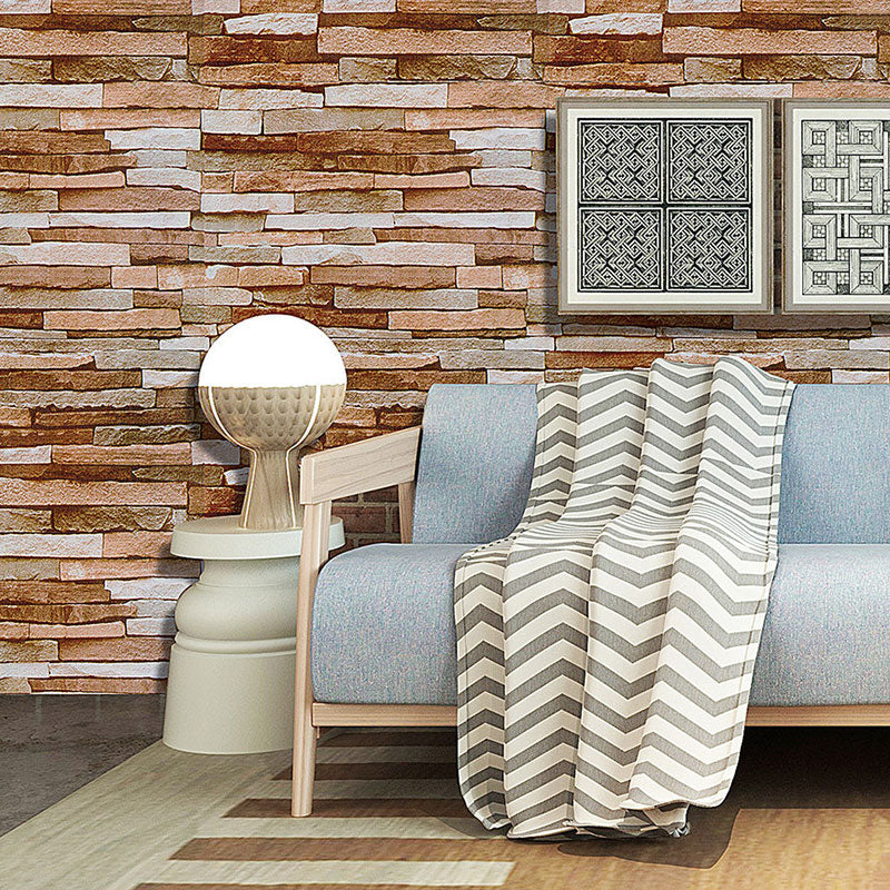 Nostalgic Wallpaper Roll with Brickwork Design in Orange and Red, 17.5" x 19.5', Self-Adhesive