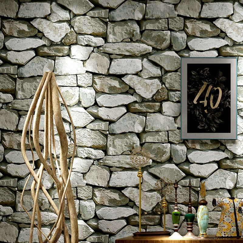 Cobblestone and Rock PVC Wallpaper Water-Resistant Non-Pasted Industrial Wall Covering