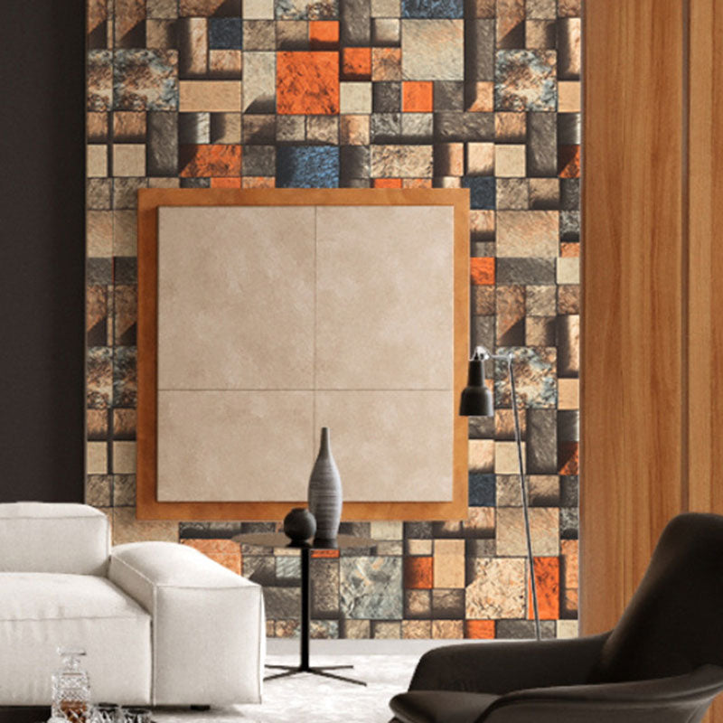 Stain-Resistant Stacked Stone Wallpaper Non-Pasted PVC Wall Covering in Multi-Colored