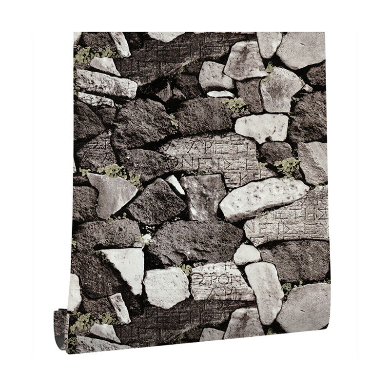 Industrial Grey Stone Wallpaper 17.5-inch x 19.5-foot Vinyl Moisture-Resistant 3D Print Wall Decor, Peel and Stick